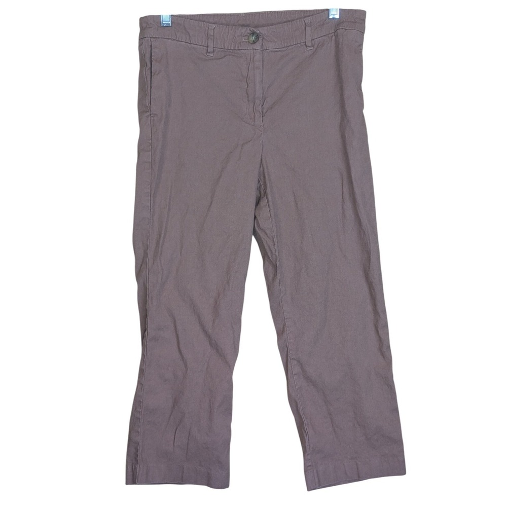 J Jill Linen Stretch Pants Womens 10 Brown Cropped Ankle Casual Chic Lightweight